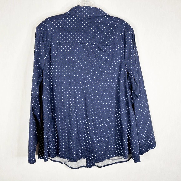 Isaac Mizrahi Live Plus Size 14 Top Button Down Blouse Polka Dot Blue White 1256 - Picture 2 of 8